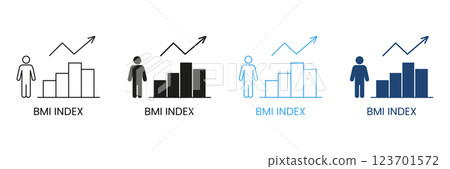 Body Mass Index Chart With Person And Growth Arrow Line and Silhouette Icon. BMI Tracking And Analysis. Health Monitoring. Editable Stroke. Isolated Vector Illustration 123701572