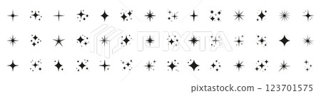 Starburst Shapes Design Elements Solid Icon Set. Decorative Starlight And Sparkle Silhouette Symbol Collection. Isolated Vector Illustration 123701575