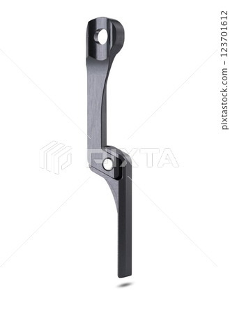 Back site of a graphite bicycle Road Chain catcher isolated on white background floating above the ground. 123701612