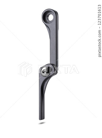 Front site of a graphite bicycle Road Chain catcher isolated on white background floating above the ground. 123701613
