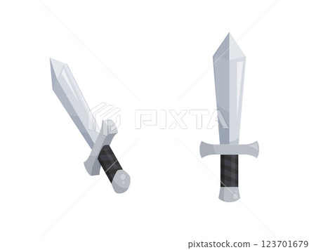 Illustration of a cute sword front and swinging angle Illustration of a cute sword front and swinging angle 123701679
