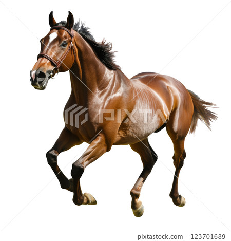Galloping Brown Horse Isolated on White Galloping Brown Horse Isolated on White 123701689