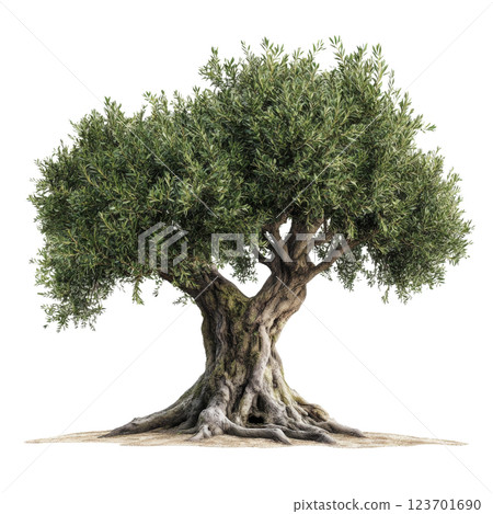 Lush Green Olive Tree Isolated on White Background 123701690