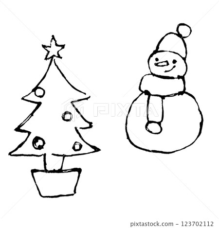 Christmas tree and snowman illustration 123702112
