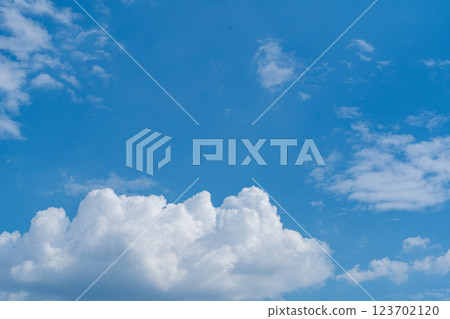 Blue Sky with White Clouds, Sunny Cloudy Sky Texture Background, Fluffy Clouds Pattern, Sunny Cumulus 123702120