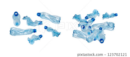 Empty Plastic Bottle Isolated, Crumpled Plastic Bottle, Global Pollution Concept, Squashed Water Pet Bottles 123702121