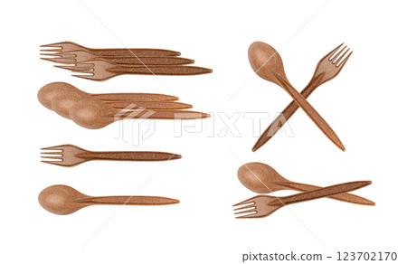 Disposable Brown Spoons, Wood Fiber Biodegradable Cutlery, Eco Fibres Utensils 123702170