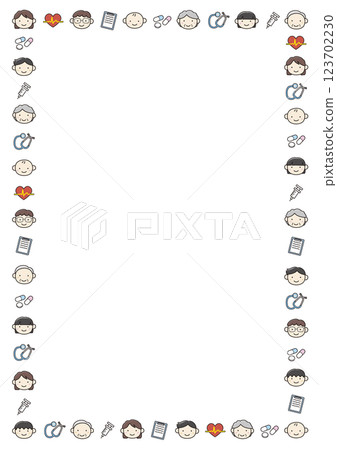Cute character face and medical icon border frame 123702230