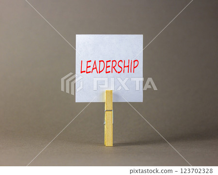 Leadership symbol. Concept word Leadership on beautiful white paper on clothespin. Beautiful grey background. Business leadership concept. Copy space. Leadership symbol. Concept word Leadership on beautiful white paper on clothespin. Beautiful grey background. Business leadership concept. Copy space. 123702328