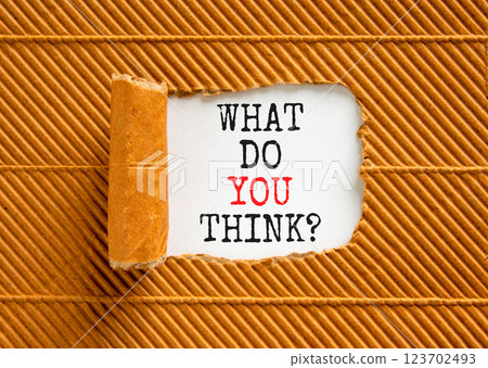 What do you think symbol. Concept words What do you think on beautiful white paper. Beautiful brown background. Business and What do you think concept. Copy space. What do you think symbol. Concept words What do you think on beautiful white paper. Beautiful brown background. Business and What do you think concept. Copy space. 123702493
