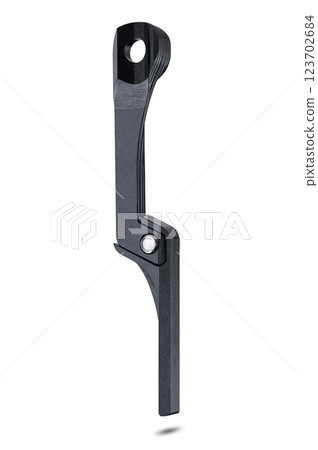 Back site of a black colored bicycle Road Chain catcher isolated on white background floating above the ground. 123702684
