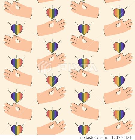 Hand and rainbow lgbt heart illustration. Celebrate pride month icon. LGBT elements pride month 123703181