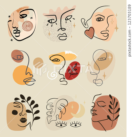 Aesthetic fashion illustration with beautiful ink female faces. Woman concept art for print, logo, badge, sticker Aesthetic fashion illustration with beautiful ink female faces. Woman concept art for print, logo, badge, sticker 123703189