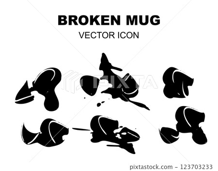 Broken Mug Silhouette, Black Ceramic Cup Pieces, Smashed Teacup, Careless Concept 123703233