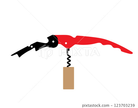 Black Corkscrew Icon, Wine Bottle Opener Symbol, Metal Cork Screw Silhouette on White Background 123703239