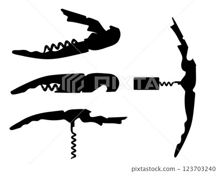 Black Corkscrew Icon, Wine Bottle Opener Symbol, Metal Cork Screw Silhouette on White Background Black Corkscrew Icon, Wine Bottle Opener Symbol, Metal Cork Screw Silhouette on White Background 123703240