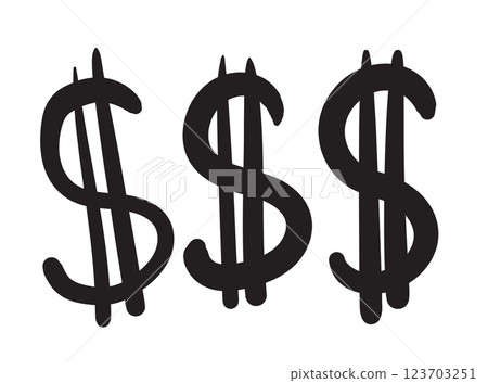 Hand drawn dollar icon, USA currency sign, usd coin symbol, dollars ink drawing, price vector illustration 123703251