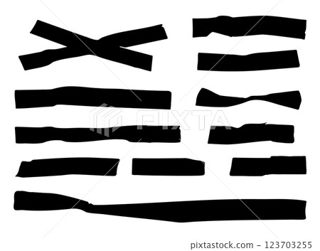 Electrical Sticky Tapes Silhouettes, Adhesive Pieces Icon Set, Plastic Duct Tape Strips, Black Adhesive Electrical Sticky Tapes Silhouettes, Adhesive Pieces Icon Set, Plastic Duct Tape Strips, Black Adhesive 123703255