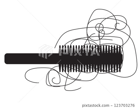 Comb with Hair Loss Icon, Hair Fall on Brush Silhouette, Scalp Health Care Sign, Hair Losing 123703276