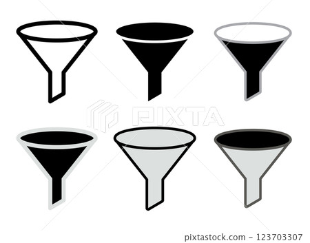 Plastic Funnel Icon, Kitchen Utensil Symbol, Equipment, Funneling Silhouette, Black Funnel Sign 123703307