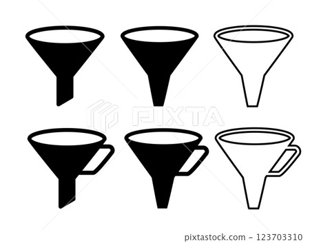 Plastic Funnel Icon, Kitchen Utensil Symbol, Equipment, Funneling Silhouette, Black Funnel Sign Plastic Funnel Icon, Kitchen Utensil Symbol, Equipment, Funneling Silhouette, Black Funnel Sign 123703310