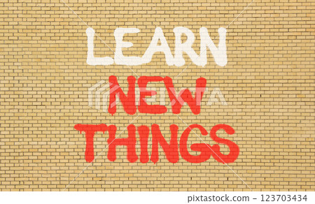 Learn new things symbol. Concept words Learn new things on beautiful brown brick wall. Beautiful brown brick wall background. Business motivational learn new things concept. Copy space. Learn new things symbol. Concept words Learn new things on beautiful brown brick wall. Beautiful brown brick wall background. Business motivational learn new things concept. Copy space. 123703434