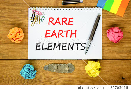 Rare earth elements symbol. Concept words Rare earth elements on beautiful white note. Black pen. Colored paper. Beautiful wooden background. Business and rare earth elements concept. Copy space. Rare earth elements symbol. Concept words Rare earth elements on beautiful white note. Black pen. Colored paper. Beautiful wooden background. Business and rare earth elements concept. Copy space. 123703466