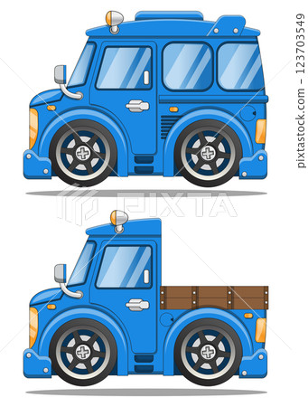 A set of funny minivans. Isolated on white background. Vector illustration. 123703549