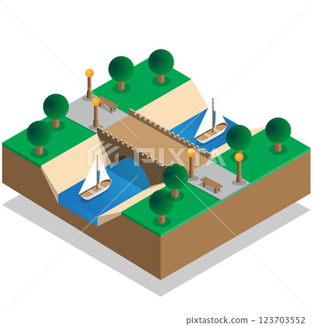 The river in the park. Isometric. Vector illustration.  123703552