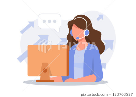 Vector illustration, customer service, hotline operator advises customer, online global technical support, customer and operator vector. Technicians with lap tops Vector illustration, customer service, hotline operator advises customer, online global technical support, customer and operator vector. Technicians with lap tops 123703557