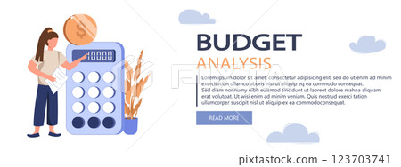 Analyzing budget concept. People do financial accounting, calculate statistics, earnings increase. Vector illustration in flat design Analyzing budget concept. People do financial accounting, calculate statistics, earnings increase. Vector illustration in flat design 123703741