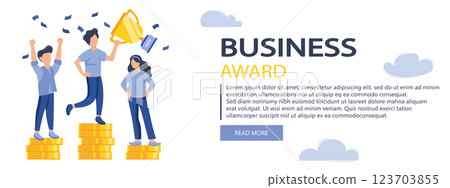 Business award banner isolated. People celebrating success, achieving goals and win, set in flat design. Vector illustration for blogging, website, mobile app, promotional materials. 123703855