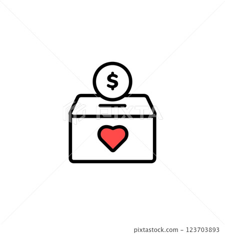 Donation box with heart and dollar sign symbolizing charity and financial contributions 123703893