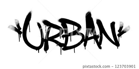 Sprayed urban font graffiti with overspray in black over white. Vector illustration. Sprayed urban font graffiti with overspray in black over white. Vector illustration. 123703901