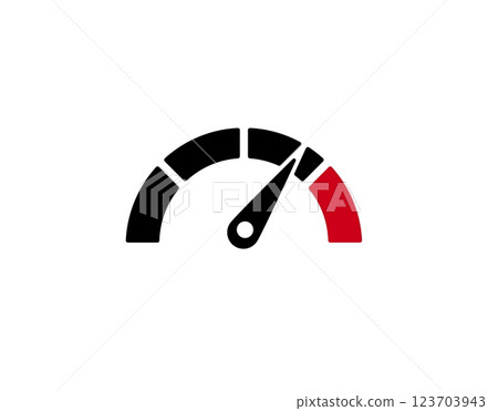 Speedometer icon showing maximum speed with red line indicating high velocity Speedometer icon showing maximum speed with red line indicating high velocity 123703943