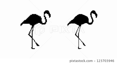 Silhouette of pixel flamingos displaying distinctive elegance in minimalist artistic form Silhouette of pixel flamingos displaying distinctive elegance in minimalist artistic form 123703946