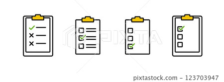Different types of checklist icons symbolizing tasks and organization Different types of checklist icons symbolizing tasks and organization 123703947