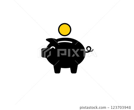 Black silhouette piggy bank with golden coin in focus Black silhouette piggy bank with golden coin in focus 123703948