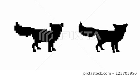 Silhouette of two cats facing opposite directions with raised tails 123703950