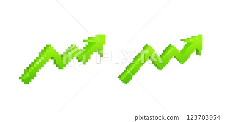 Pixel art green arrow sign representing growth and progress in digital style design 123703954