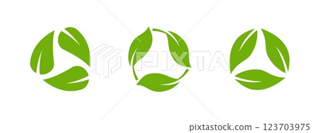 Green circular leaf icon representing eco-friendly and organic designs. 123703975