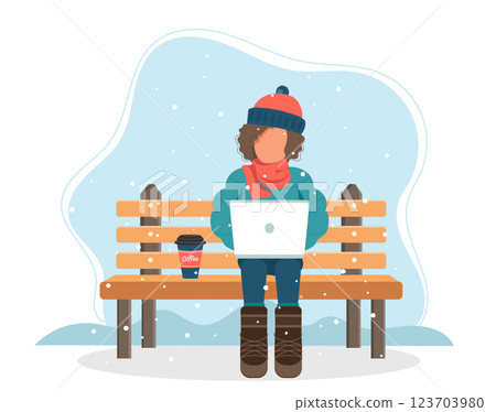 bench, vector, winter 123703980