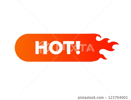 Red and orange hot label with flames and bold white text for warning or promotion 123704001