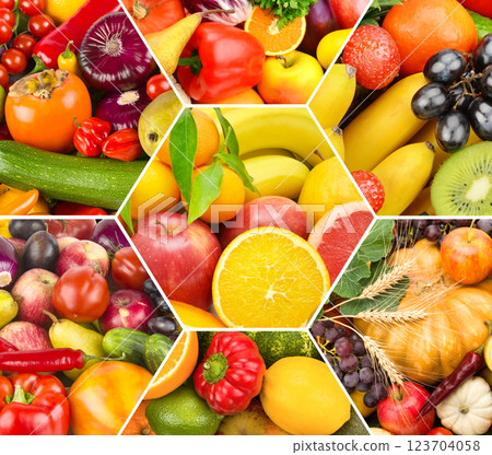 Healthy vegetables and fruit food - collage. 123704058