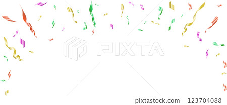 Explosion of color confetti. Shiny flying pieces of foil. A festive border for a carnival banner and postcards for parties. Vector illustration. Explosion of color confetti. Shiny flying pieces of foil. A festive border for a carnival banner and postcards for parties. Vector illustration. 123704088