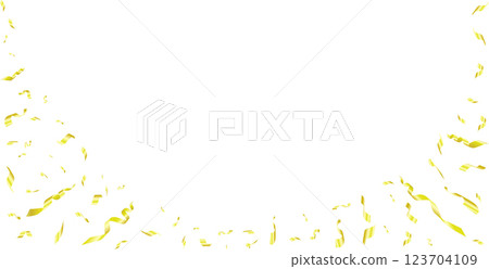 The explosion of gold confetti. Shiny flying pieces of foil. Festive border for a carnival and postcards for parties. Vector background. 123704109