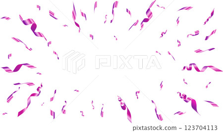 An explosion of purple confetti. Shiny flying pieces of foil . Festive frame for carnival and party event postcard . Vector Illustration. An explosion of purple confetti. Shiny flying pieces of foil . Festive frame for carnival and party event postcard . Vector Illustration. 123704113