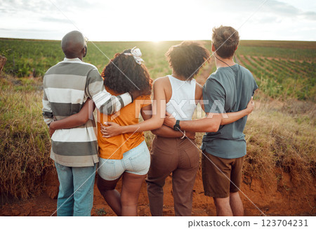 Vineyard, ecology and travel people hug on sustainability farm for nature journey, countryside experience or outdoor adventure lifestyle. Group friends care for ecology, agriculture and earth day Vineyard, ecology and travel people hug on sustainability farm for nature journey, countryside experience or outdoor adventure lifestyle. Group friends care for ecology, agriculture and earth day 123704231