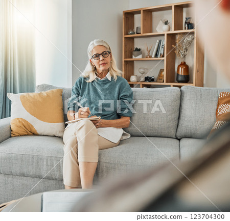 Therapy, mental health planning and psychologist talking to patient in an office at work together. Mature therapist consulting about psychology, problem and solution to stress with person for support Therapy, mental health planning and psychologist talking to patient in an office at work together. Mature therapist consulting about psychology, problem and solution to stress with person for support 123704300