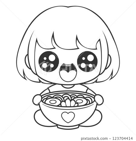 The girl felt happy and wanted to eat ramen immediately, for coloring 123704414